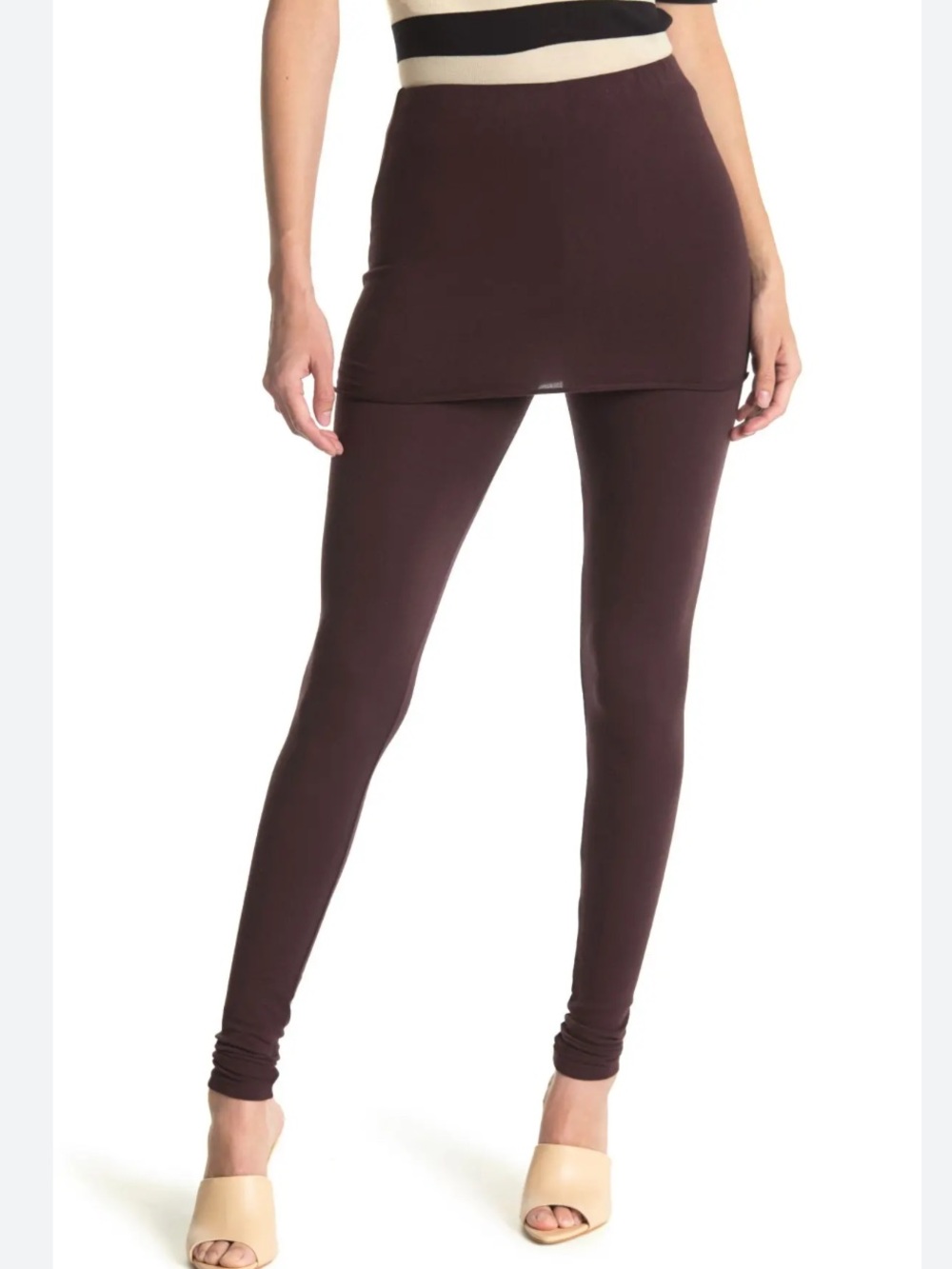 ALLSAINTS Raffi Ribbed Leggings with attached mini skirt Size XS Burgundy